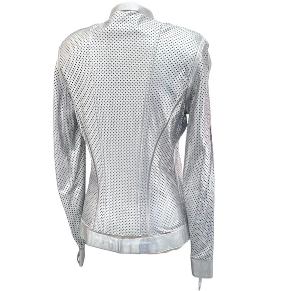 ROBERTO CAVALLI SILVER PERFORATED LEATHER FITTED FULL ZIP JACKET - WAS ALTERED - Picture 5 of 16